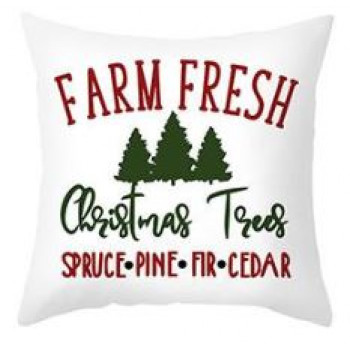 Karácsonyi párnahuzat Merry Christmas fehér farm frsh christmas trees